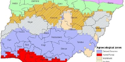 Kort af nígeríu að sýna vistfræðilega svæði